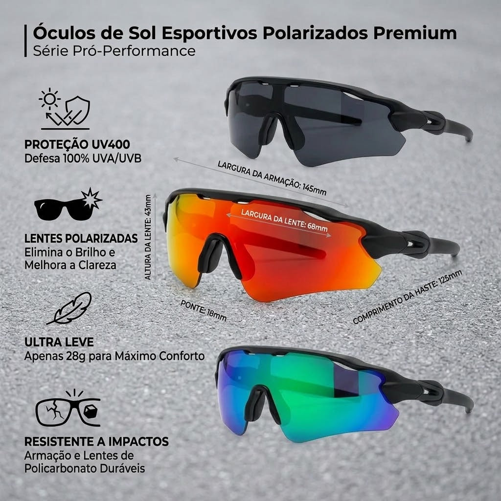 Kit 3 Óculos De Sol Polarizados Esportivos UV400 Para Ciclismo Corrida E Pesca