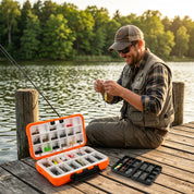 Kit Caixa De Pesca 28 Divisórias Impermeável + Conjunto 140 Giradores e Snaps Com Estojo