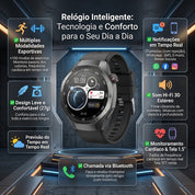 Smartwatch Inteligente Bluetooth com Chamadas e +100 Modos Esportivos