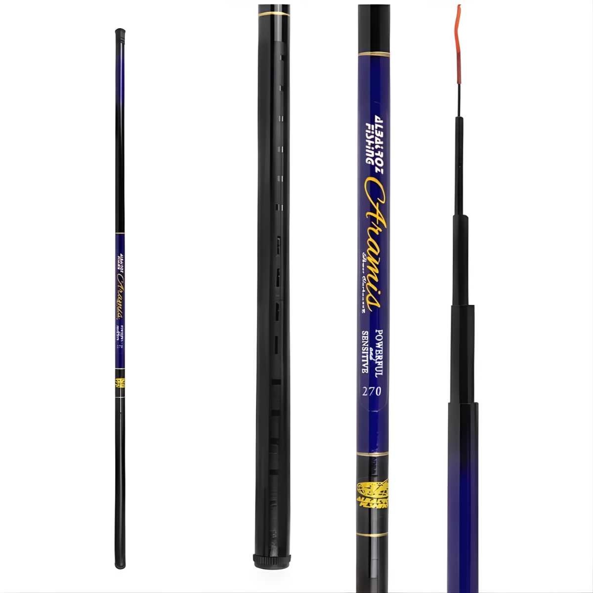 Vara de mão telescópica Aramis da Albatroz Fishing com tampa de proteção.