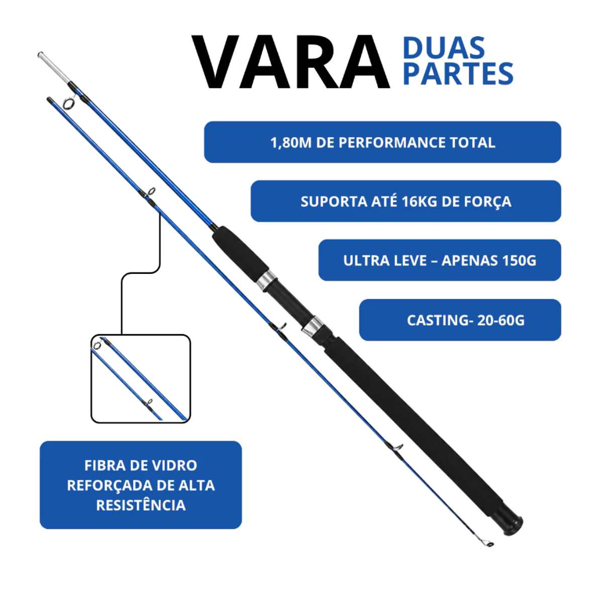 Vara de molinete de 1,80 metros de alta performance projetada para a pesca de Tucunaré e Traíra.