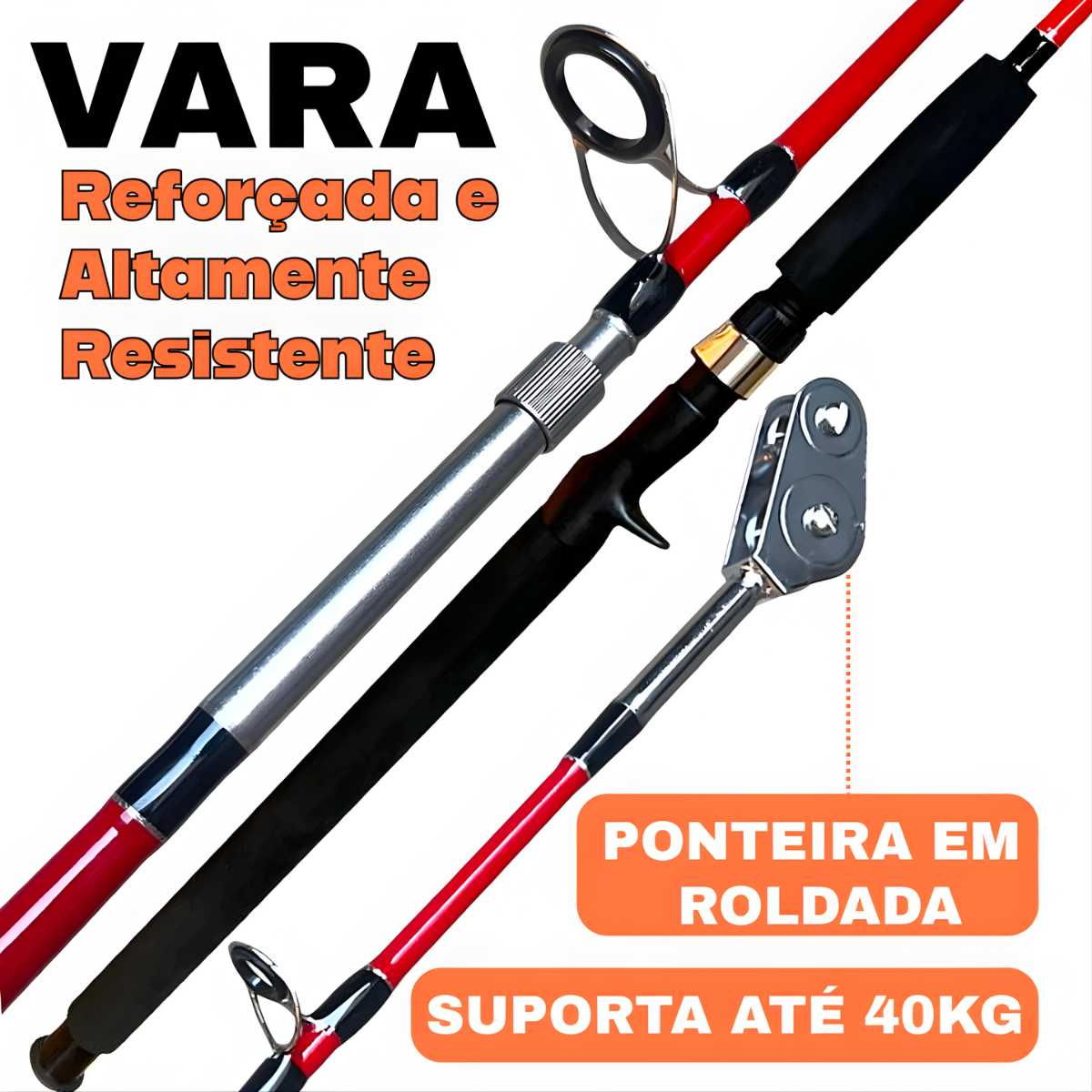 Vara de pesca em 2 partes resistente para captura de grandes peixes de couro e mar.
