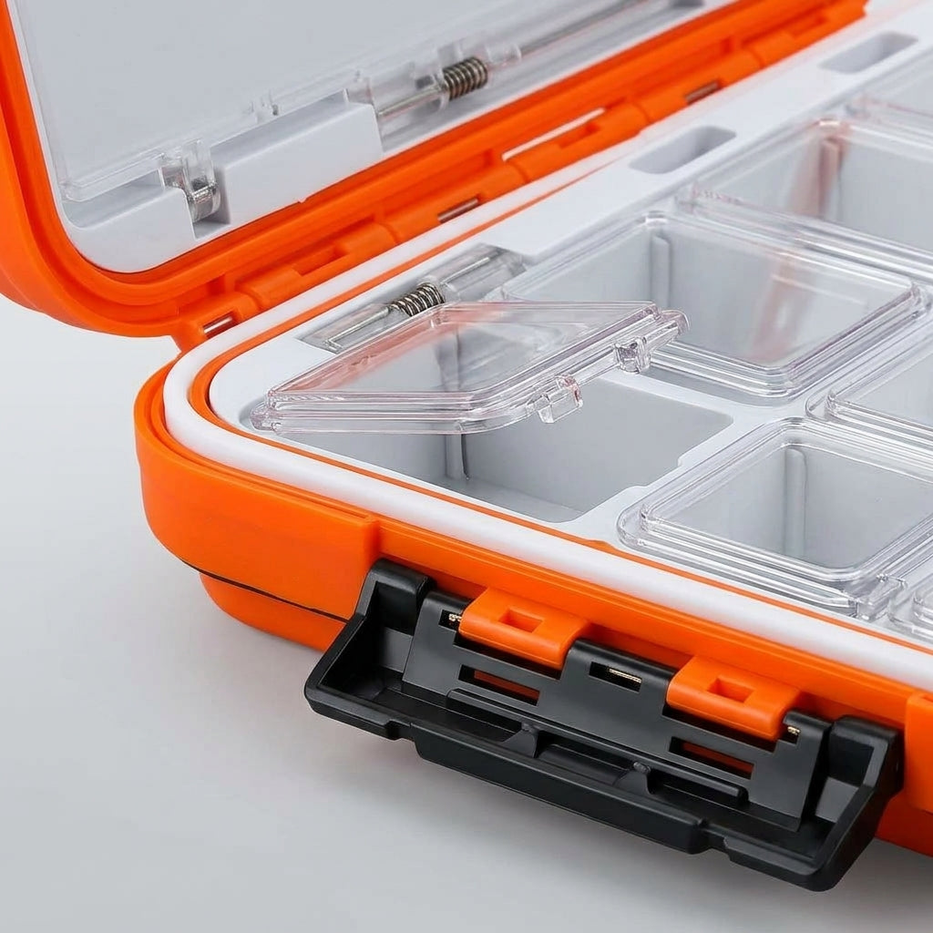 Kit Caixa De Pesca 28 Divisórias Impermeável + Conjunto 140 Giradores e Snaps Com Estojo