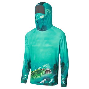 Camisa de Pesca UV Com Capuz e Máscara Integrada